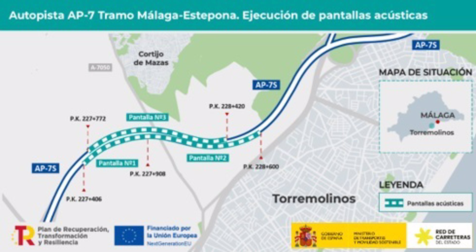 Ejecutan obras para reducir el ruido en la AP-7 a su paso por Torremolinos