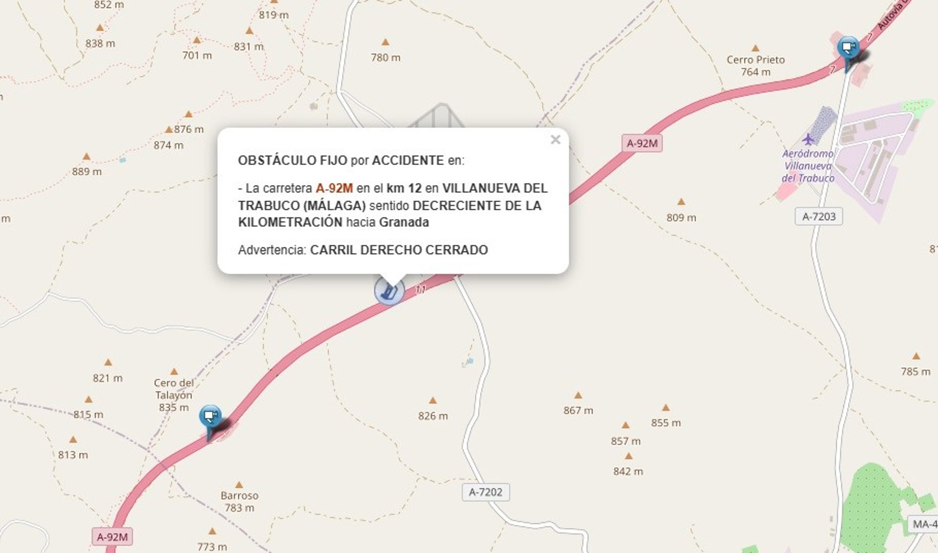 Restablecido el tráfico en la A-92M en Villanueva del Trabuco sentido Granada tras el accidente de un camión