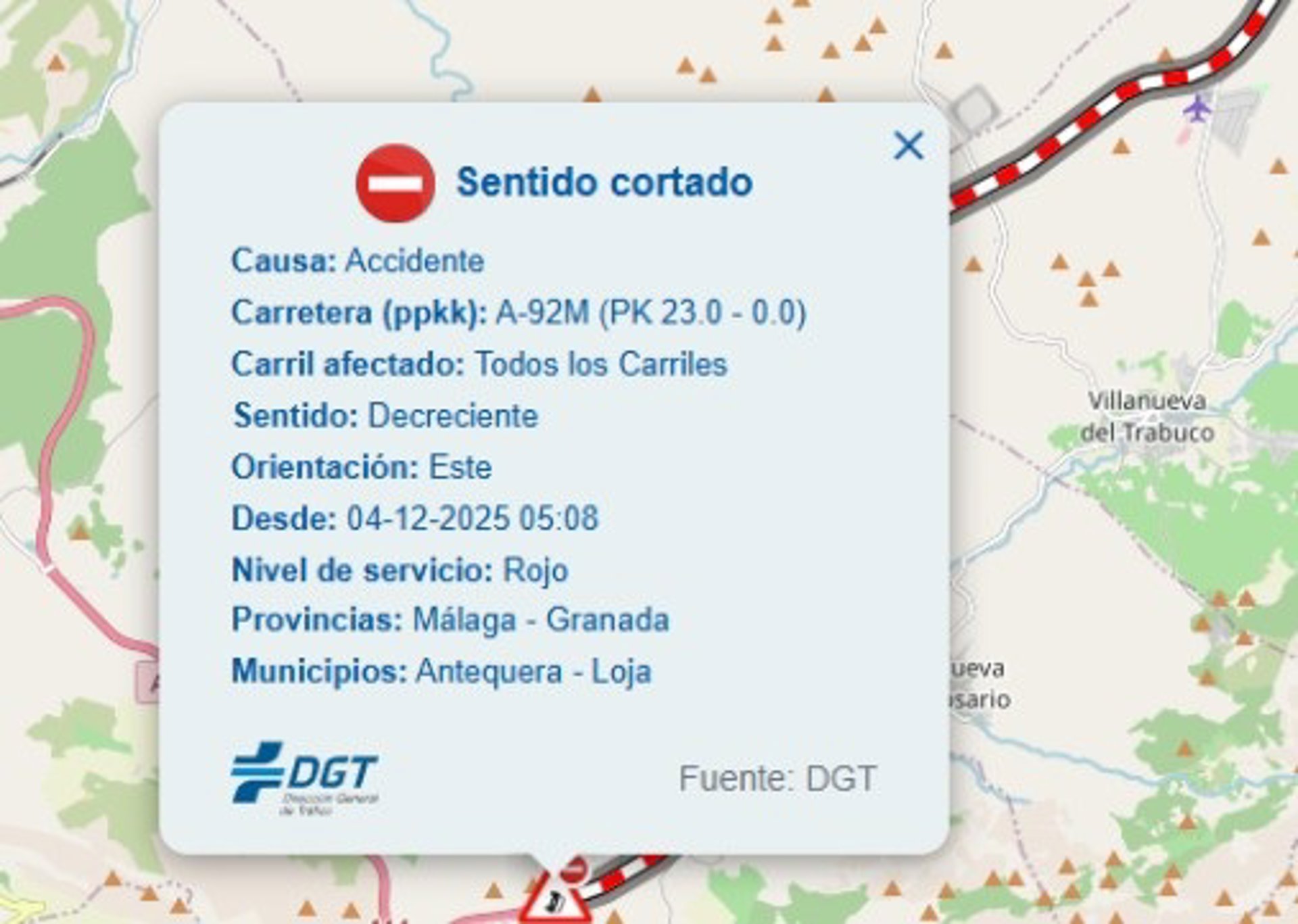 Cortada la A-92M en Antequera en sentido Granada por el accidente de un camión