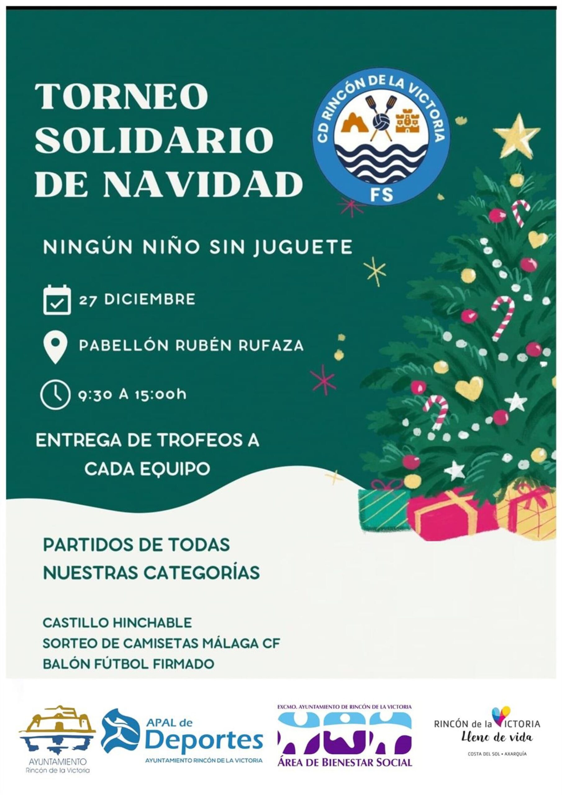 Rincón de la Victoria acoge el 27 de diciembre el Torneo Solidario de Navidad 'Ningún niño sin juguete'