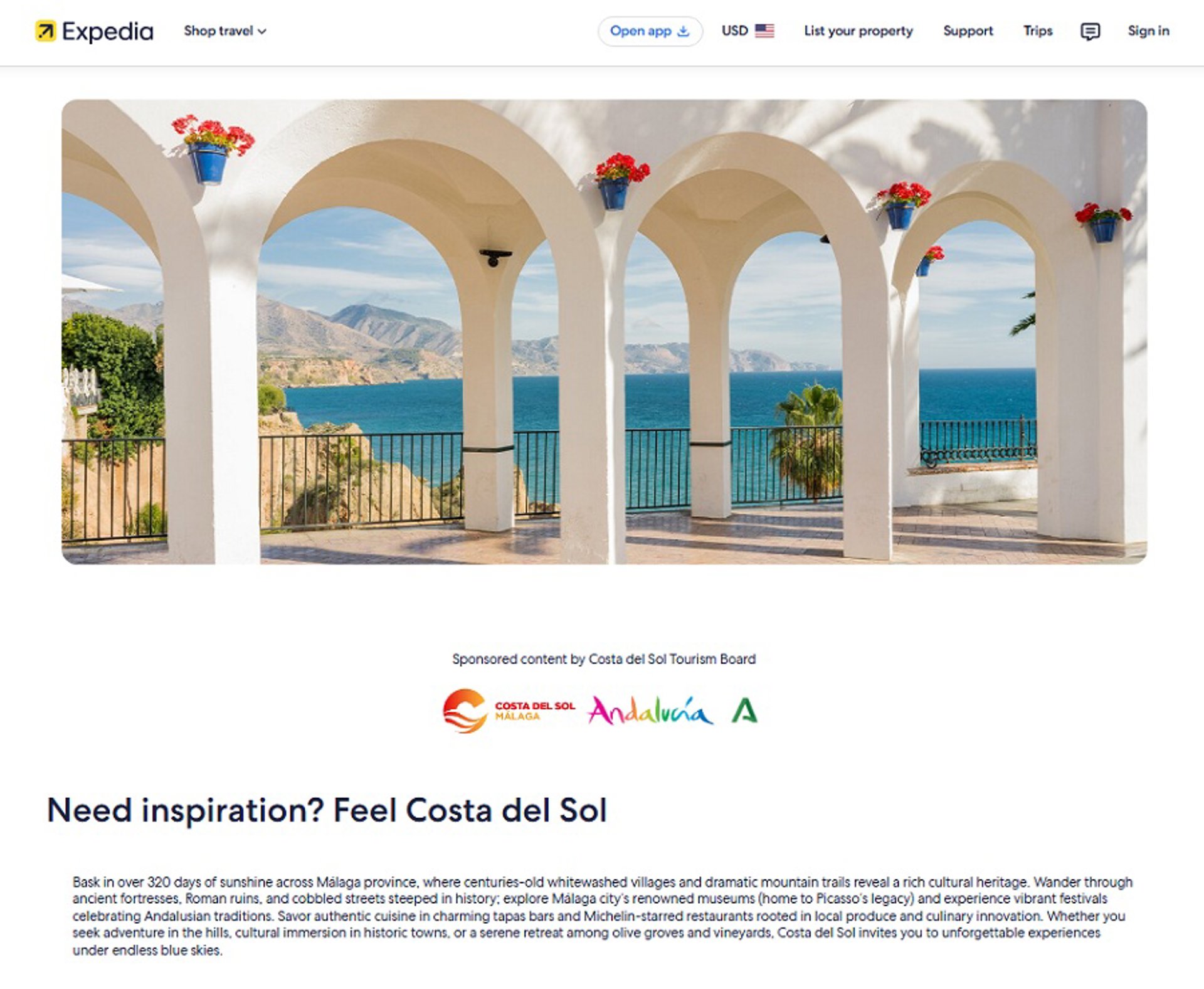 Costa del Sol desarrolla una campaña de comarketing con Expedia Group para el mercado estadounidense