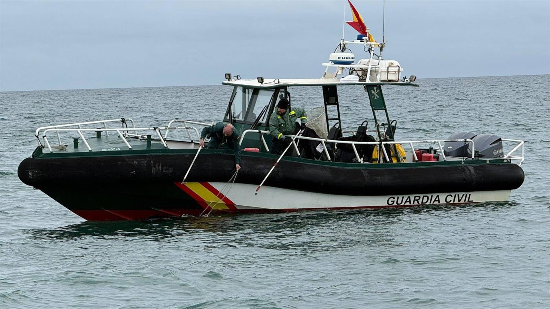 La Guardia Civil libera a una tortuga de una especie amenazada de una red de pesca ilegal en la costa de Manilva