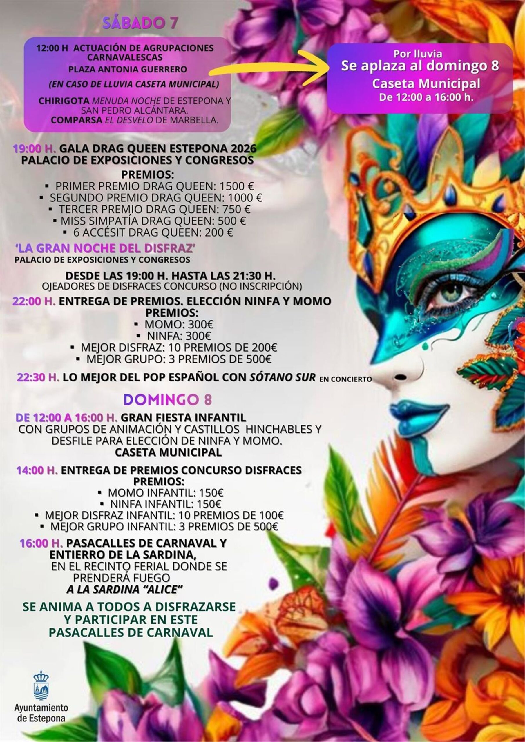 El Ayuntamiento de Estepona realiza cambios en el programa del Carnaval debido a las lluvias