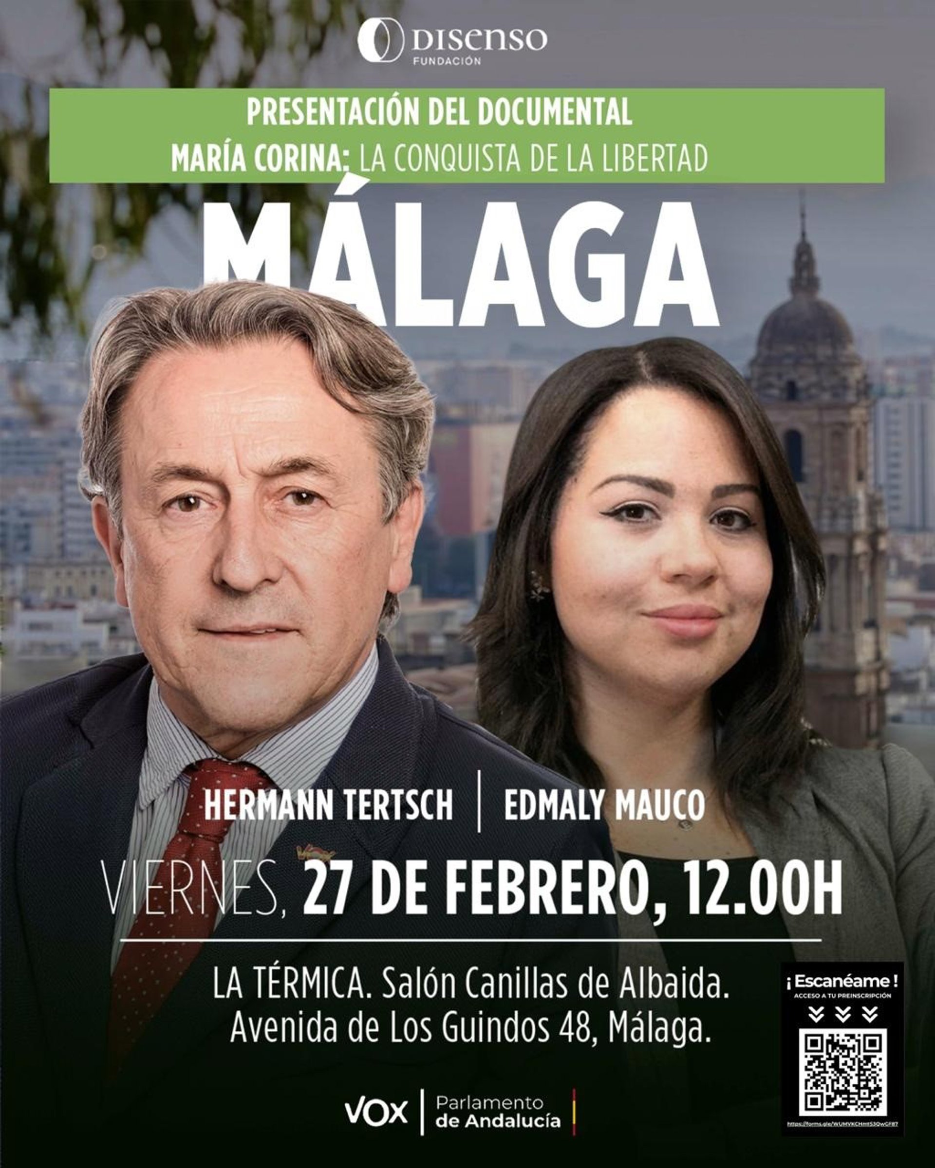 Fundación Disenso elige Málaga para presentar en España un documental sobre María Corina