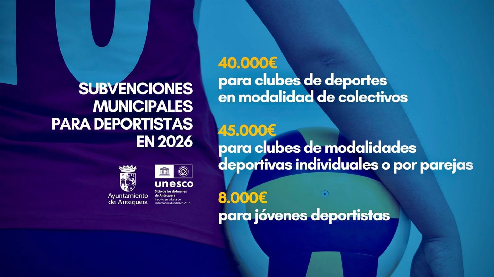 El Ayuntamiento de Antequera informa sobre la convocatoria de subvenciones para deportistas y clubes en 2026