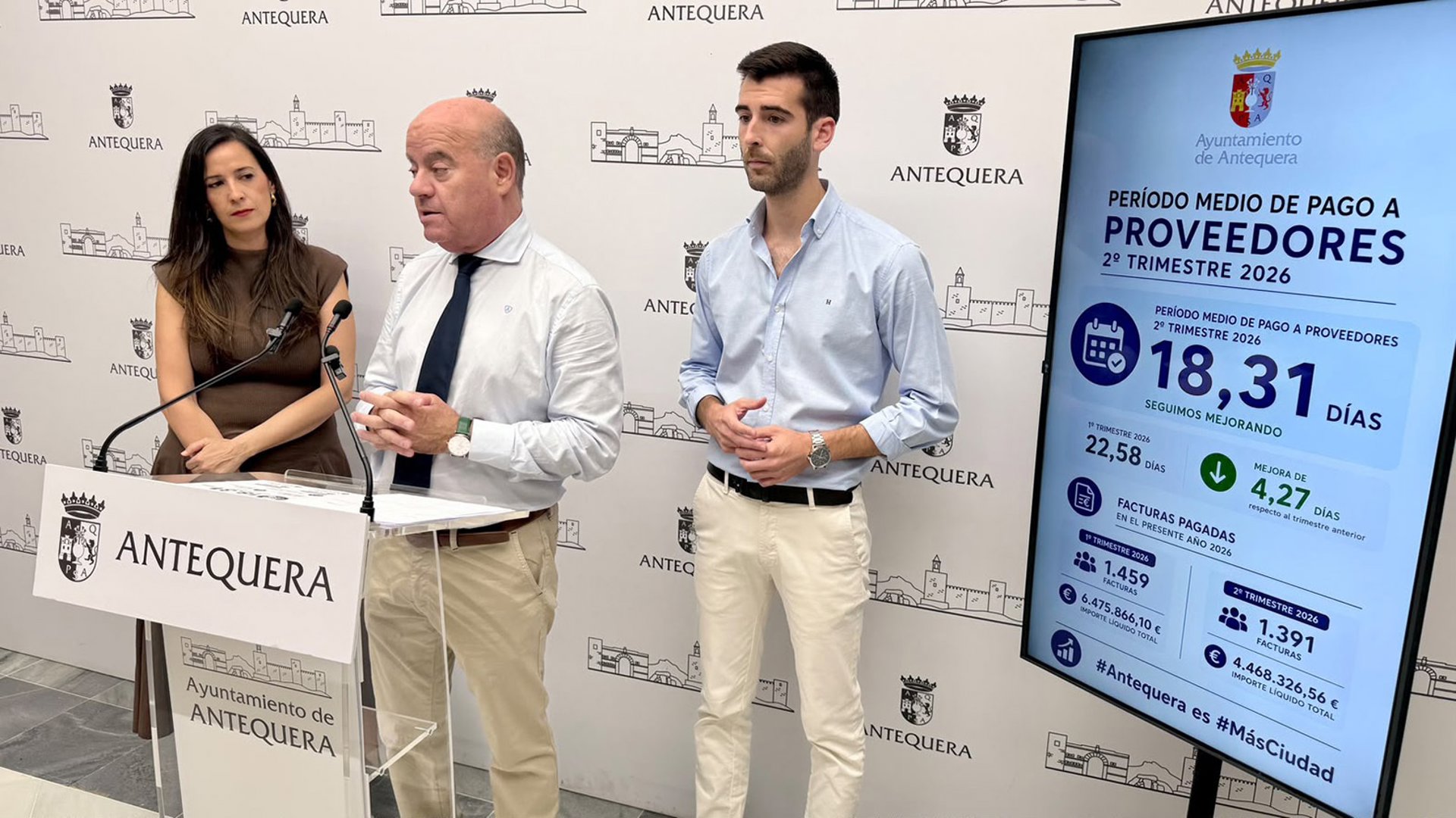 El Ayuntamiento de Antequera sitúa el periodo medio de pago a proveedores en 18,31 días de media