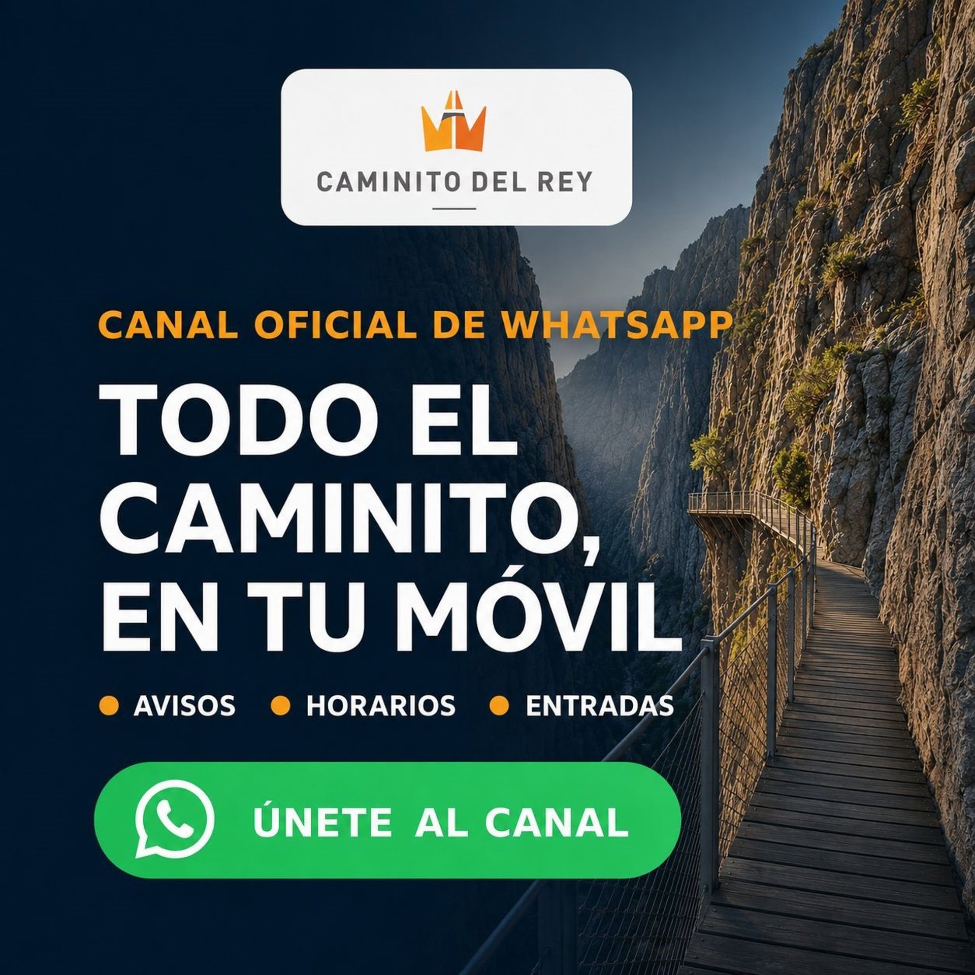 La Diputación pone en marcha un canal de Whatsapp para anunciar las novedades de El Caminito del Rey
