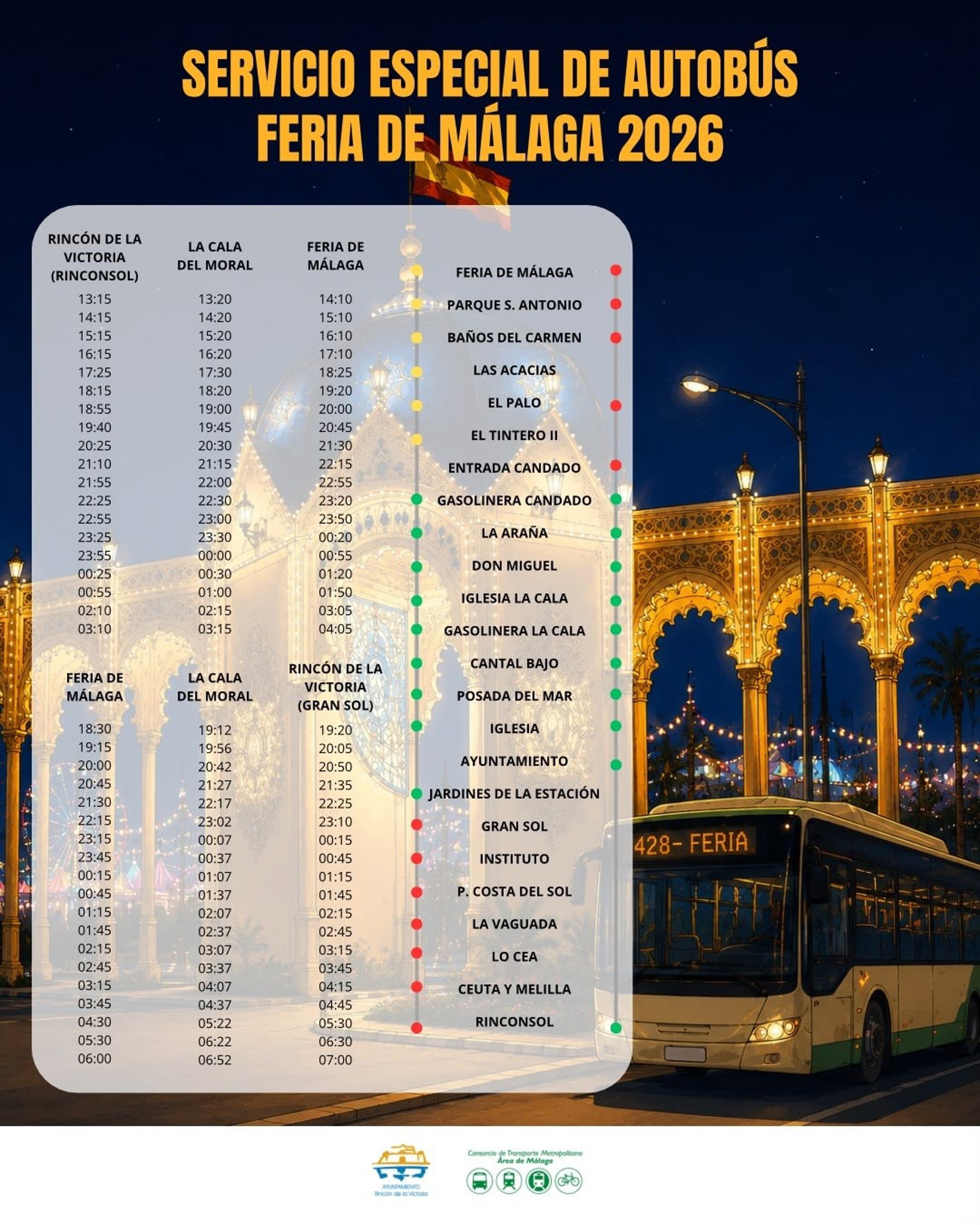 Rincón de la Victoria refuerza el servicio especial de autobuses de la línea M-428 durante la Feria de Málaga
