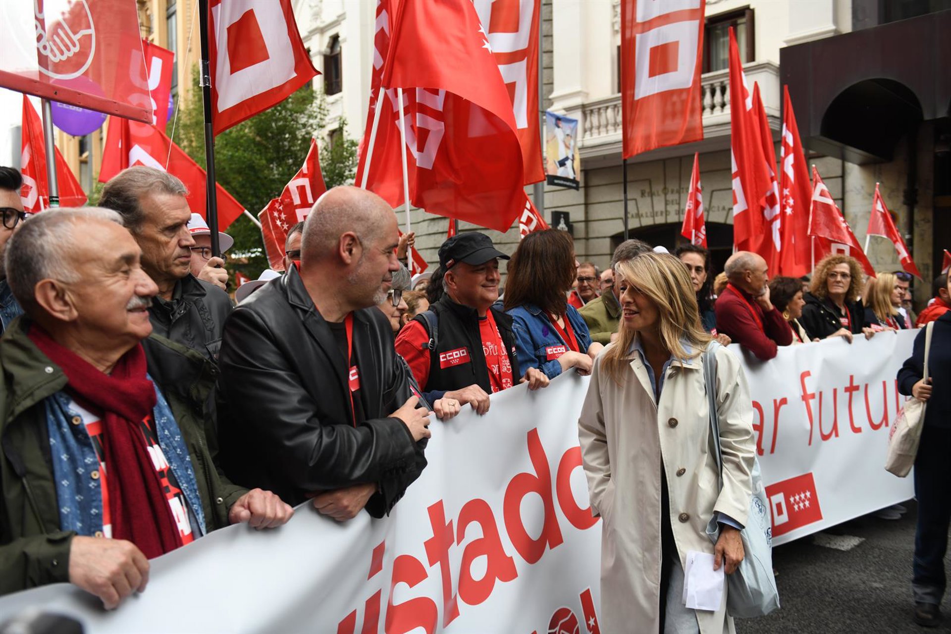 Yolanda Díaz, Montero y Maíllo coinciden este primer día de campaña en la celebración central del 1 de mayo
