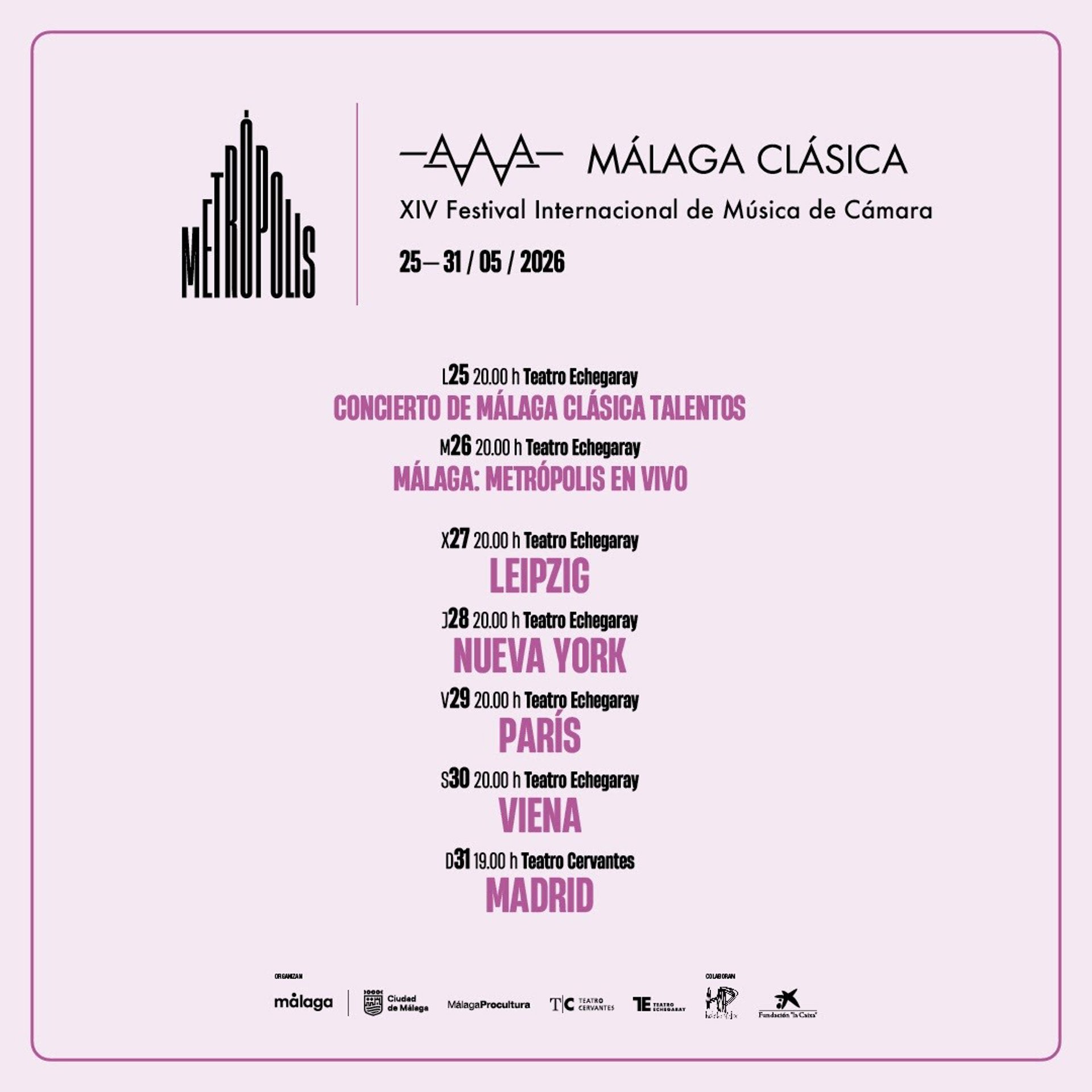 Málaga Clásica viaja desde Leipzig hasta Madrid en una edición denominada 'Metrópolis'
