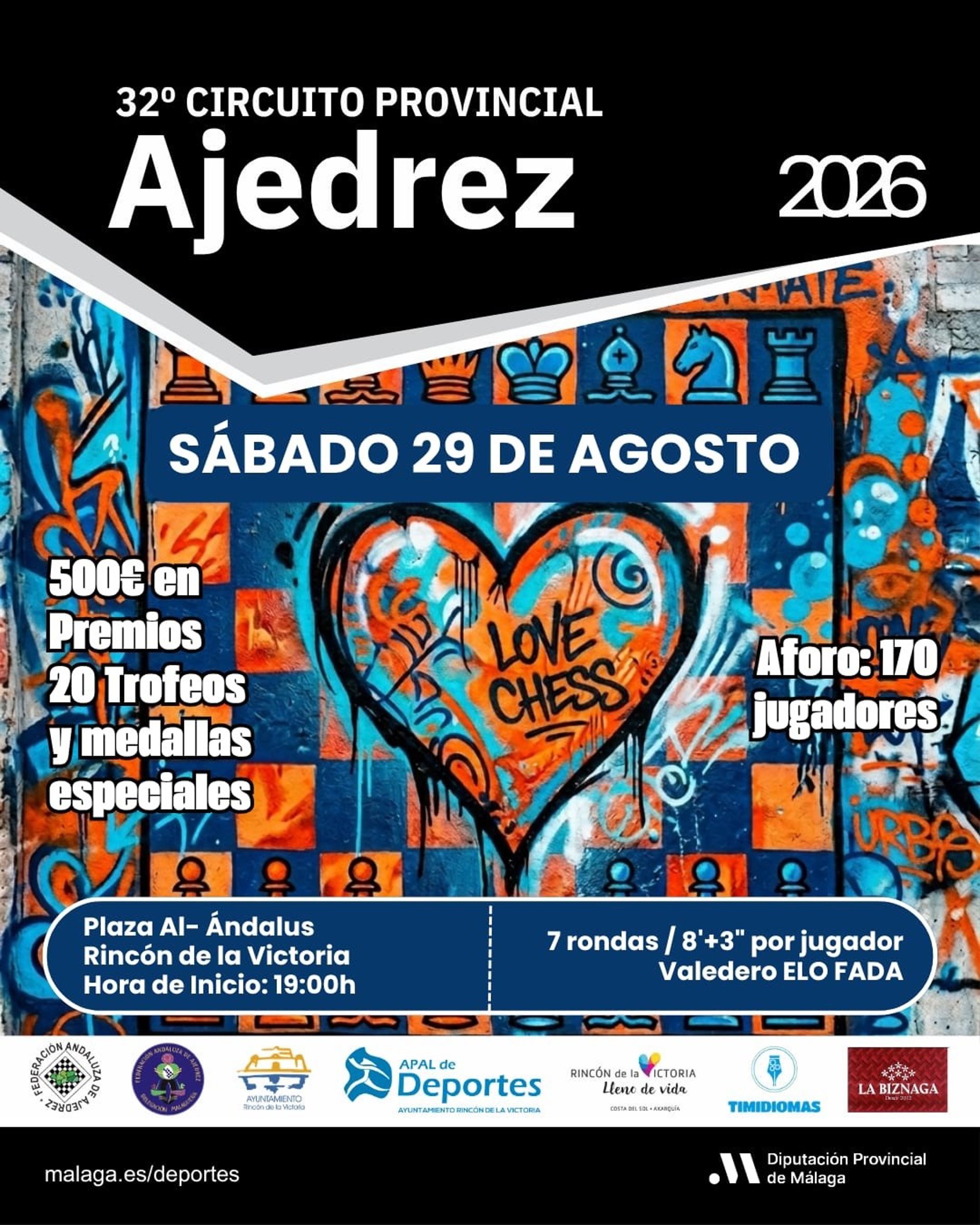 Rincón acogerá el Circuito Provincial de Ajedrez con récord de premios y capacidad para 170 participantes