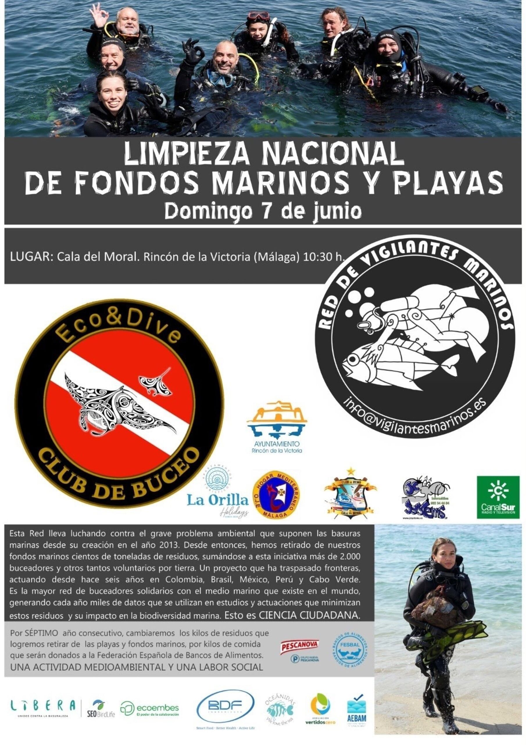 Rincón de la Victoria se suma a la Jornada Nacional de Limpieza de Fondos Marinos y Playas el 7 de junio