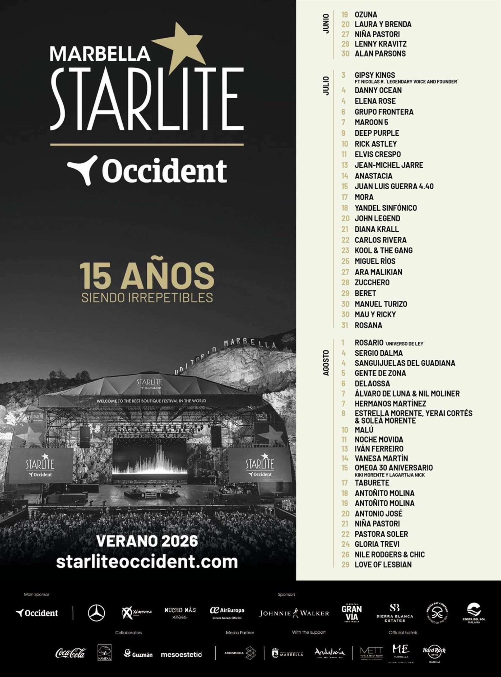 Starlite Occident Marbella arranca este viernes su 15 aniversario con actuaciones hasta septiembre