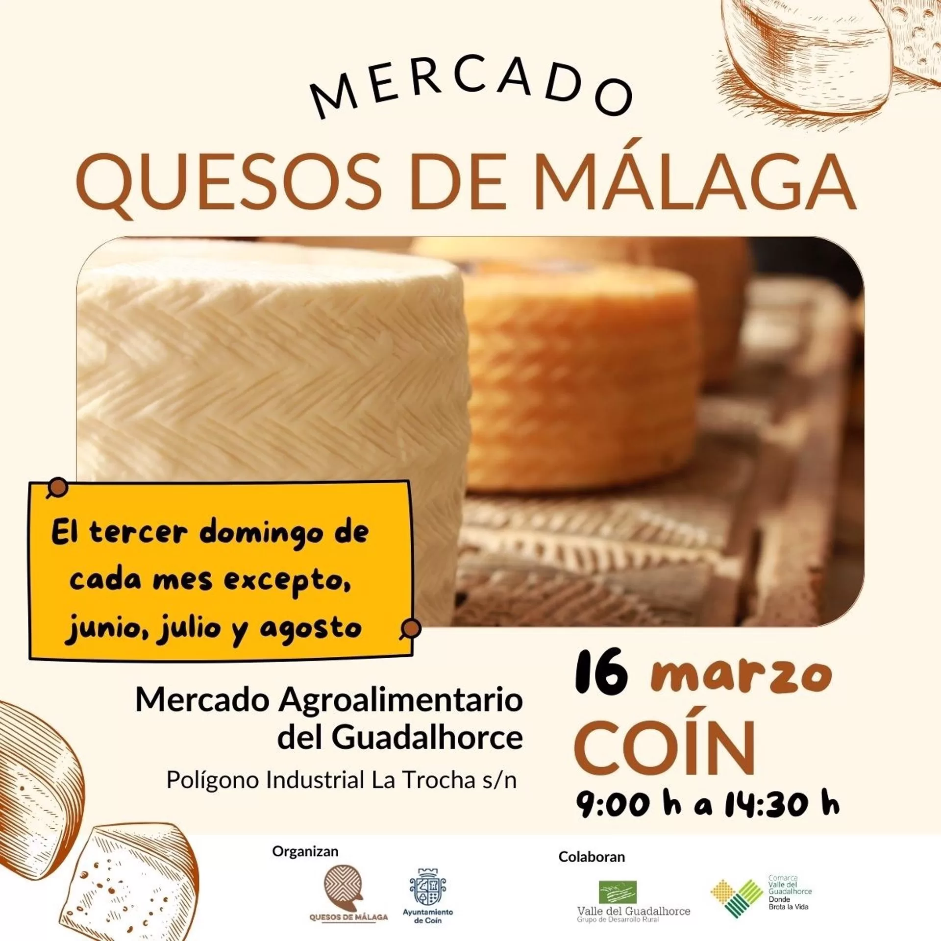 El Mercado Quesos de Málaga celebra una nueva cita este domingo en Coín con una cata degustación