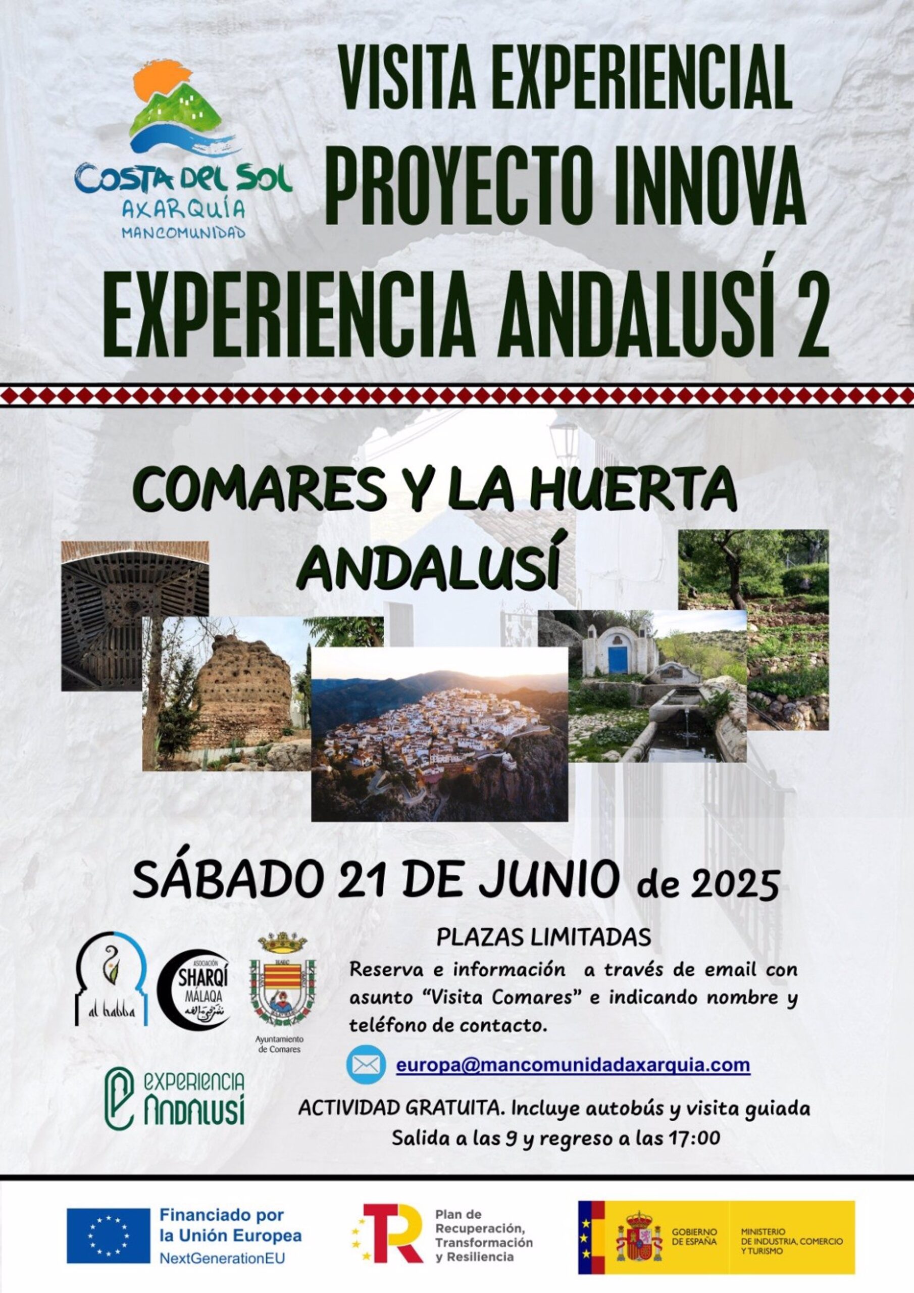 Abierto el plazo de inscripción para la Visita Experiencial 'Comares y la Huerta Andalusí'