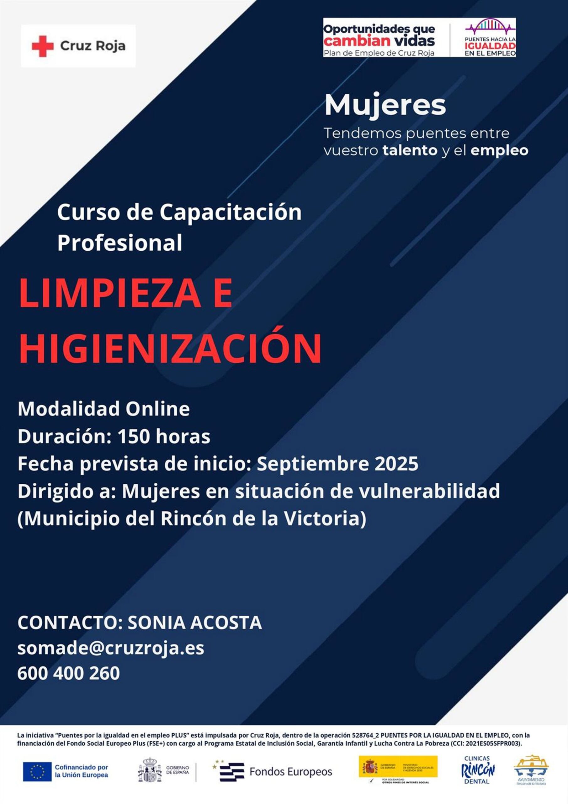 Rincón de la Victoria impulsa un nuevo curso de 'Limpieza e Higienización' dirigido a mujeres desempleadas