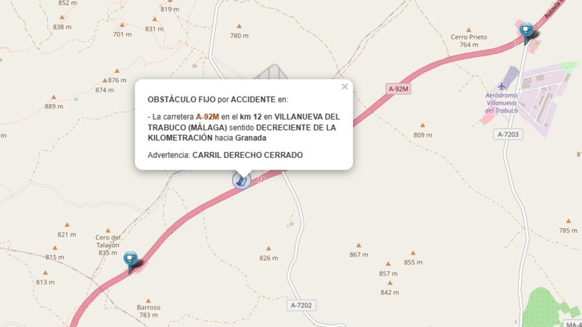 Restablecido el tráfico en la A-92M en Villanueva del Trabuco sentido Granada tras el accidente de un camión