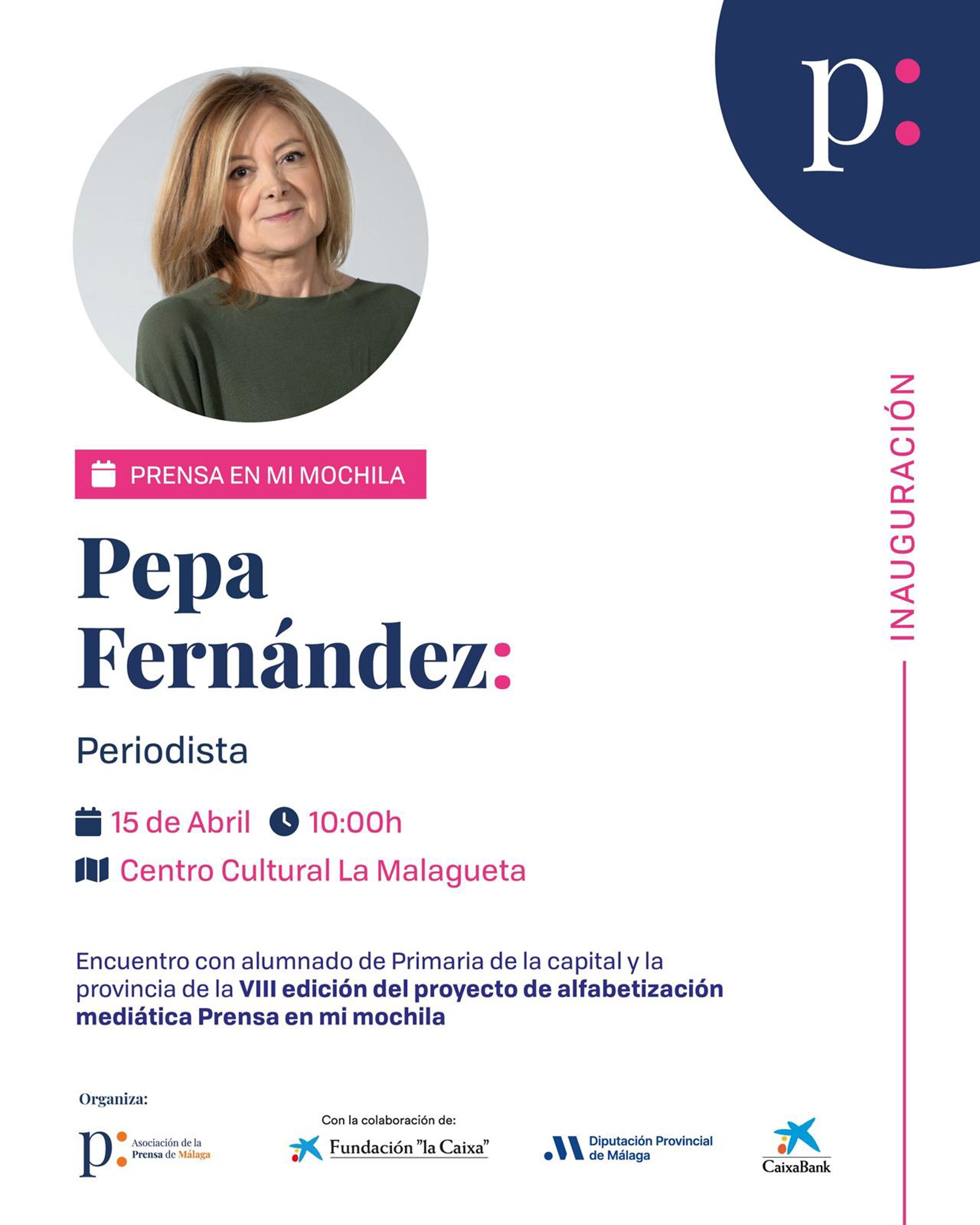 La periodista Pepa Fernández inaugura el 15 de abril la VIII edición de 'Prensa en mi Mochila'