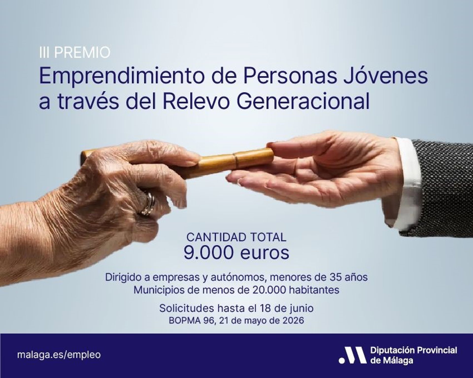 La Diputación convoca el III Premio al Emprendimiento de Personas Jóvenes a través del Relevo Generacional