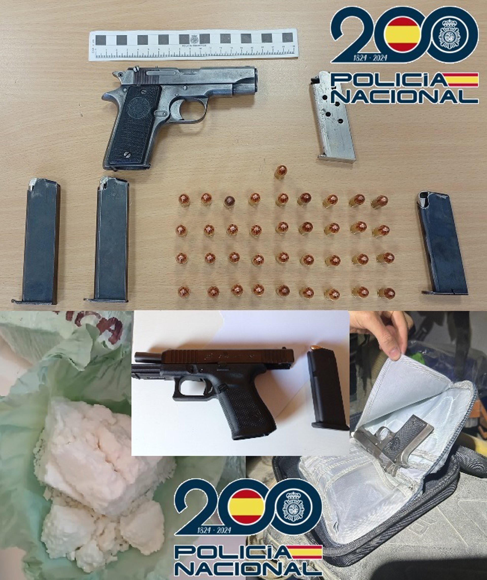 Tres detenidos tras intervenir dos pistolas y más de medio centenar de cartuchos en Málaga