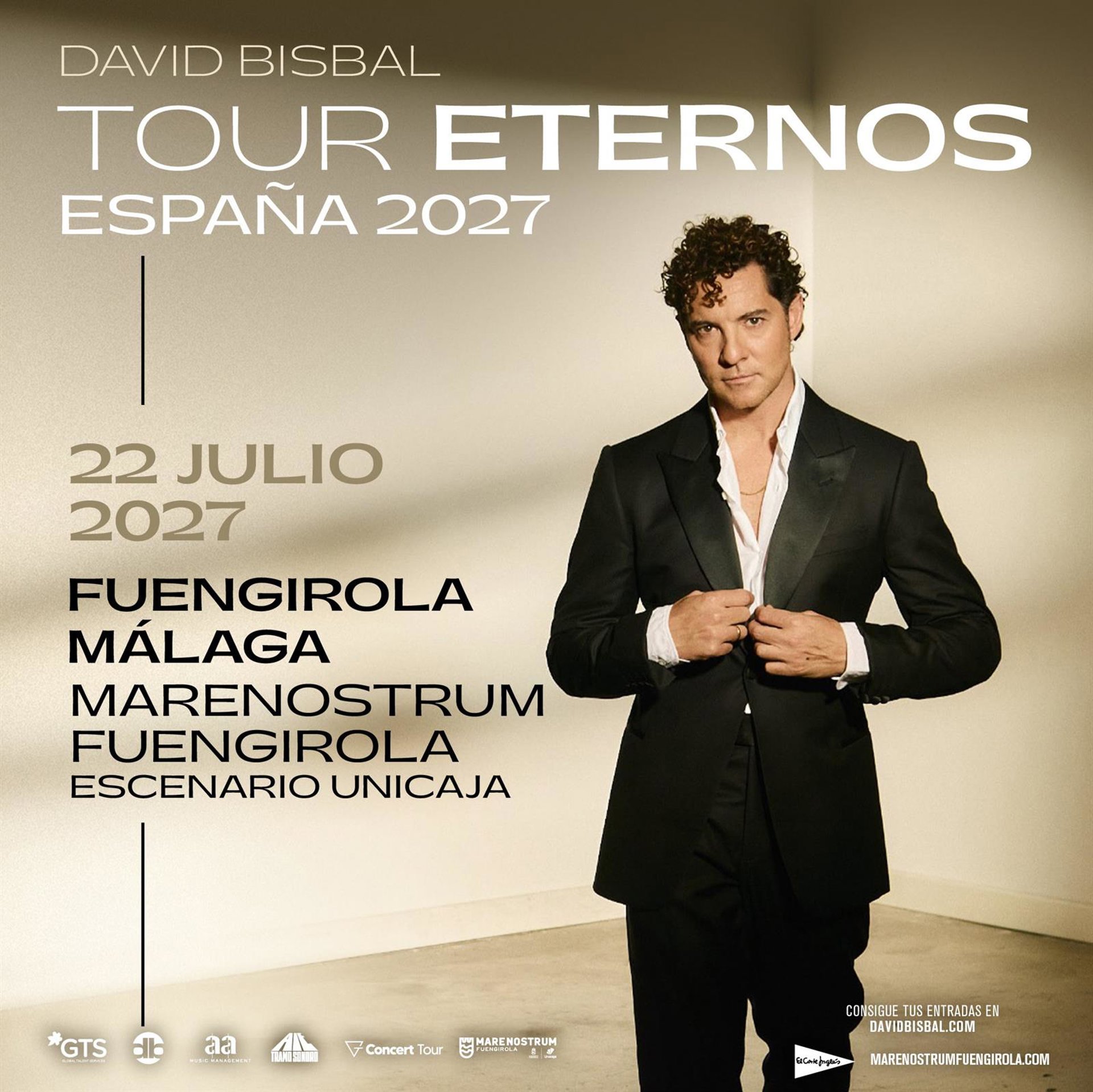 Marenostrum Fuengirola confirma a David Bisbal en julio de 2027 dentro de su nuevo tour 'Eternos'