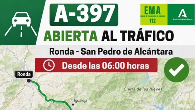 Reabierta al tráfico la A-397 entre Ronda y San Pedro de Alcántara cortada por el incendio de Igualeja